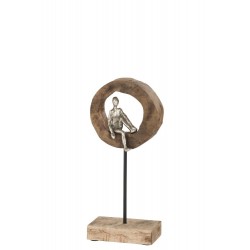 Figura pensativa anillo bajo madera de mango/aluminio natural/plata Alt. 39 cm