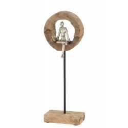 Figura pensativa anillo alto madera de mango/aluminio natural/plata Alt. 48 cm