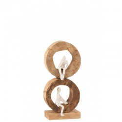 Figura 2 personajes pensativos anillos madera de mango/aluminio natural/blanco Alt. 44 cm