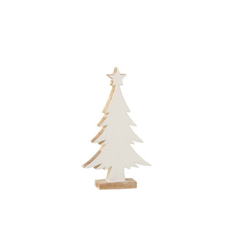 Sapin de Noël décoratif en bois de manguier blanc 18.5x4x32 cm