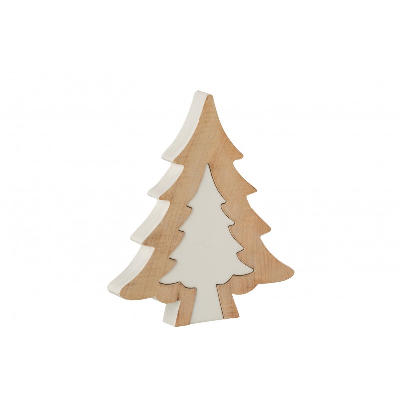 Sapin de Noël décoratif en bois de manguier blanc 30x26x3.5 cm