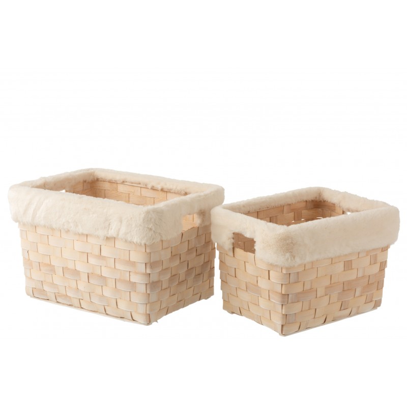 Set de 2 cestas rectangulares de madera color crema de 42x34x27 cm