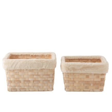 Set de 2 cestas rectangulares de madera color crema de 42x34x27 cm