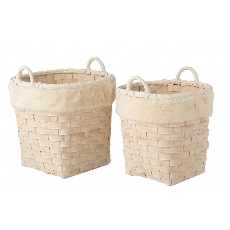 Conjunto de 2 cestas con asas de madera crema de 40x40x38 cm