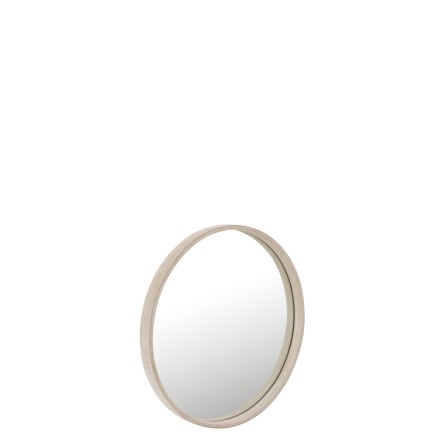 Miroir rond avec cadre en cuir beige de 40 cm