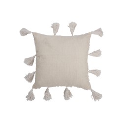 Coussin carré avec floches en polyester blanc 45x45cm