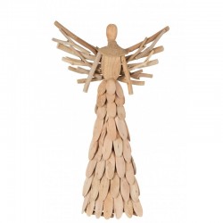 Ange avec écharpe en branches de bois naturel en bois naturel 35x11x58 cm