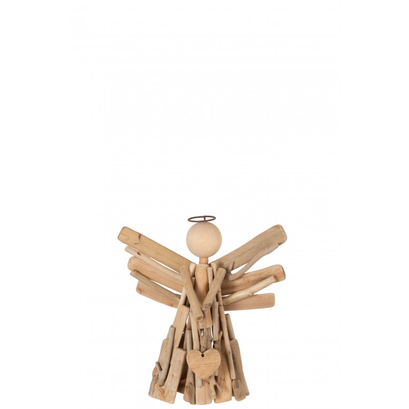 Ángel + corazón rama madera natural Alt. 30 cm