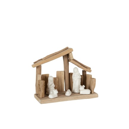 Crèche de Noël en Bois Naturel 25x10x19,5cm