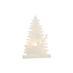 Décoration lumineuse en bois beige avec cerfs et arbres