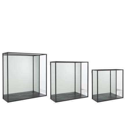 Set de 3 étagères murales miroir en métal noir 60x18x60 cm